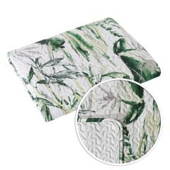 Narzuta na łóżko pikowana hotpress motyw roślinny 200x220 cm biało-zielona - 200 x 220 cm - biały 6