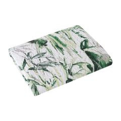 Narzuta na łóżko pikowana hotpress motyw roślinny 200x220 cm biało-zielona - 200 x 220 cm - biały 2
