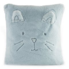 Poszewka na poduszkę 45 x 45 cm kotek z wąsami i uszkami jasno niebieska  - 45 X 45 cm - błękitny 1