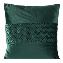 Poszewka dekoracyjna na poduszkę z ozdobnym pasem 45 x 45 cm ciemno zielona - 45 x 45 cm - ciemnozielony 1