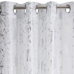 Dekoracja okienna FEZA biała ze srebrnym wzorem kwiatowym na przelotkach  Eurofirany - 140 x 250 cm - biały 4