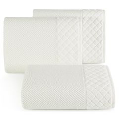 Ręcznik z bawełny z miękką bordiurą w kosteczkę 50x90cm kremowy - 50 X 90 cm - kremowy 1