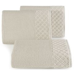 Ręcznik z bawełny z miękką bordiurą w kosteczkę 70x140cm beżowy - 70 X 140 cm - beżowy 1