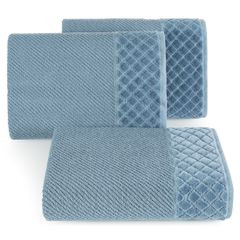 Ręcznik z bawełny z miękką bordiurą w kosteczkę 70x140cm kremowy - 70 X 140 cm - niebieski 1