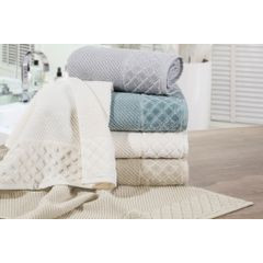 Ręcznik z bawełny z miękką bordiurą w kosteczkę 70x140cm kremowy - 70 X 140 cm - niebieski 6