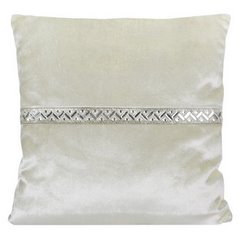 Poszewka na poduszkę kremowa ze srebrnym paskiem 40 x 40 cm  - 40 X 40 cm - kremowy 1