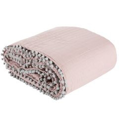 Narzuta na łóżko pikowana pomponiki 170x210 cm różowa - 170 X 210 cm - różowy/srebrny 2
