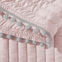 Narzuta na łóżko pikowana pomponiki 170x210 cm różowa - 170 X 210 cm - różowy/srebrny 4