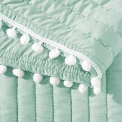 Narzuta na łóżko pikowana pomponiki 170x210 cm miętowa - 170 X 210 cm - miętowy/biały 4