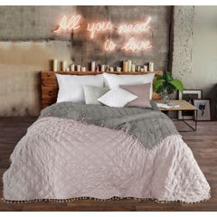 Narzuta na łóżko przeszywana dwustronna 170x210 cm stalowo-różowy - 170 X 210 cm - stalowy/różowy 1