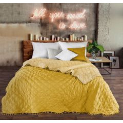 Narzuta na łóżko przeszywana dwustronna 170x210 cm żółta - 170 X 210 cm - żółty 1