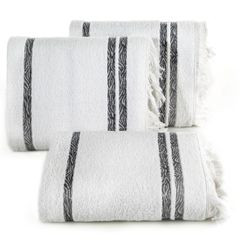 Vera biały ręcznik kąpielowy z żakardową bordiurą i frędzlami boho 50x90 cm Eurofirany - 50 x 90 cm - biały 1