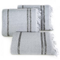 Vera srebrny ręcznik kąpielowy z żakardową bordiurą i frędzlami boho 50x90 cm Eurofirany - 50 x 90 cm - popielaty 1