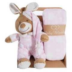 Koc +miś w piżamce różowy zestaw niemowlaka HIT 90x75 cm - 90 X 75 cm - różowy 2