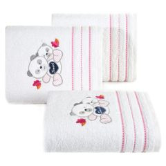 Ręcznik dziecięcy kąpielowy misie biały różowy 70x140 - 70 X 140 cm - biały 1