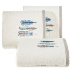 Ręcznik kąpielowy EMA z motywem haftowanych piór Design 91 - 50 x 90 cm - kremowy 1