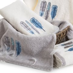 Ręcznik kąpielowy EMA z motywem haftowanych piór Design 91 - 50 x 90 cm - kremowy 8