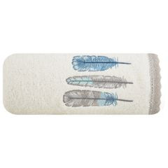 Ręcznik kąpielowy EMA z motywem haftowanych piór Design 91 - 50 x 90 cm - kremowy 2