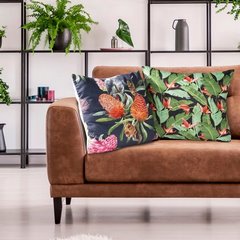 Poszewka z modnym wzorem liści bananowca 45x45 cm - 45 X 45 cm - zielony/pomarańczowy/czarny 2