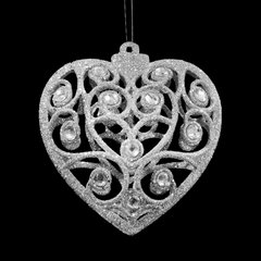 Zawieszka na choinkę ażurowe serce z kryształkami 10x11 cm Eurofirany - 10 x 11 cm - srebrny 2