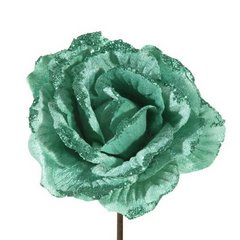 Turkusowa róża z brokatem kwiat na choinkę 11 cm Eurofirany - ∅ 11 cm - turkusowy 1