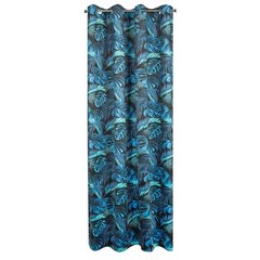 Czarna zasłona z velvetu LIZ w niebieskie kwiaty na przelotkach 140x250 cm EUROFIRANY - 140 x 250 cm - niebieski 5