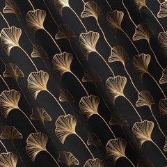 Zasłona CLARA zaciemniająca ze złotym nadrukiem liści miłorzębu Eurofirany - 135 x 250 cm - czarny 2