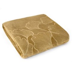 Koc miodowy GINKO z mikroflano ze wzorem liści miłorzębu Eurofirany - 150 x 200 cm - złoty 2