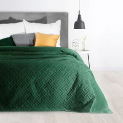 Zielona NARZUTA DO SYPIALNI Luiz velvet pikowany 220x240 cm Design91 - 220 x 240 cm - ciemnozielony 1