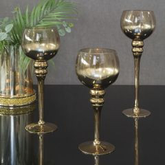Świecznik dekoracyjny CLOE złoty w kształcie kielicha ze szkła artystycznego Eurofirany - ∅ 12 x 30 cm - złoty 8