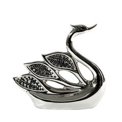 Figurka ceramiczna srebrna AURORA w kształcie łabędzia 26x7x25 cm Eurofirany - 26 x 7 x 25 cm - srebrny 1