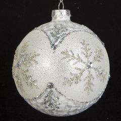 Białe SZKLANE BOMBKI ze srebrnym ornamentem śr. 10cm zestaw 4szt - ∅ 10 cm - biały/srebrny 2