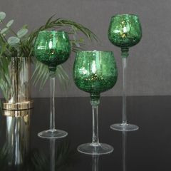 Świecznik dekoracyjny VERRE zielony w kształcie kielicha ze szkła artystycznego Eurofirany - ∅ 9 x 20 cm - biały 8