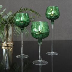 Świecznik dekoracyjny VERRE zielony w kształcie kielicha ze szkła artystycznego Eurofirany - ∅ 9 x 20 cm - biały 9