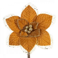 Złoty kwiat na choinkę z welwetu zdobiony siateczką 16 cm Eurofirany - 16 cm - złoty 1