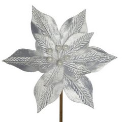 Srebrny kwiat na choinkę z wytłaczanego welwetu 20 cm Eurofirany - 20 cm - biały 1