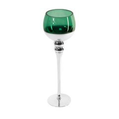 Świecznik dekoracyjny CLOE zielony w kształcie kielicha ze szkła artystycznego Eurofirany - ∅ 12 x 40 cm - biały 1