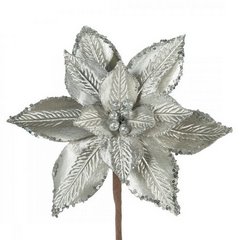 Srebrny kwiat na choinkę z welwetu wytłaczany 20 cm Eurofirany - 20 cm - srebrny 1