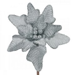 Ciemny srebrny  kwiat dekoracyjny na choinkę z brokatem 20 cm Eurofirany - 20 cm - srebrny 1