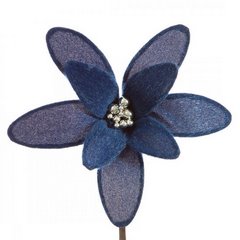 Granatowy kwiat dekoracyjny ze srebrnym środkiem na choinkę 25 cm Eurofirany - 20 cm - granatowy 1