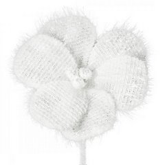 Biały kwiat dekoracyjny na choinkę z puszystego materiału 15 cm Eurofirany - 15 cm - biały 1