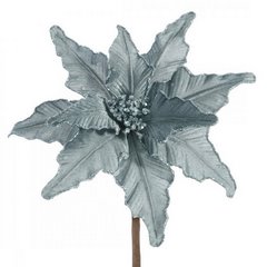 Stalowo szary kwiat dekoracyjny z welwetu z brokatem na choinkę 35 cm Eurofirany - 30 cm - stalowy 1