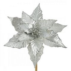 Srebrny kwiat dekoracyjny z welwetu wytłaczanego na choinkę 25 cm Eurofirany - 25 cm - srebrny 1