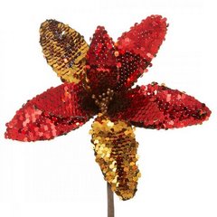 Czerwono - złoty kwiat dekoracyjny z cekinów 20 cm Eurofirany - 20 cm - czerwony 1