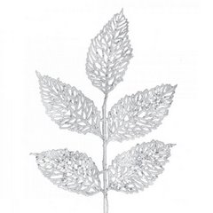 Srebrna gałązka dekoracyjna  z ażurowymi listkami 25 cm Eurofirany - 25 cm - srebrny 1
