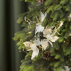 Biała GAŁĄZKA DEKORACYJNA z oszronionymi kwiatami 35 cm - 35 cm - biały 1