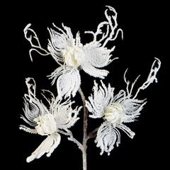 Biała GAŁĄZKA DEKORACYJNA z oszronionymi kwiatami 35 cm - 35 cm - biały 2