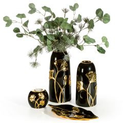 Świecznik dekoracyjny czarny BILOBA w kształcie kuli zdobiony złotym liściem  12x10 cm Eurofirany - 12 x 10 x 10 cm - czarny 6