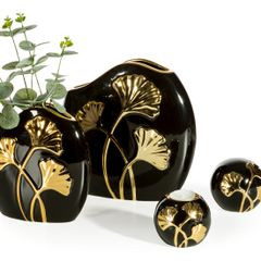 Świecznik dekoracyjny czarny BILOBA w kształcie kuli zdobiony złotym liściem  12x10 cm Eurofirany - 12 x 10 x 10 cm - czarny 7
