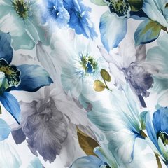 Lillie kremowa zasłona z welwetu we wzór niebieskich kwiatów 140x250 cm na przelotkach - 140 x 250 cm - kremowy 2